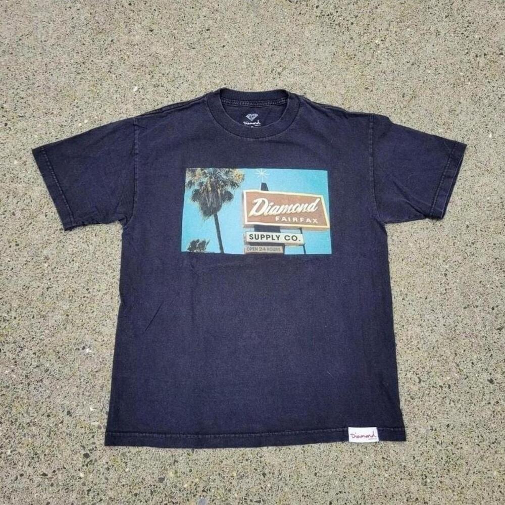Vtg Y2k DIAMOND SUPPLY CO. 24 Hour Diner Graphic Y2k Skate T Shirt Med USA Made